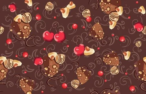 Seamless pattern of chocolate, sweets and cherry pattern Stock Illustration