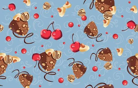 Seamless pattern of chocolate, sweets and cherry pattern 스톡 일러스트