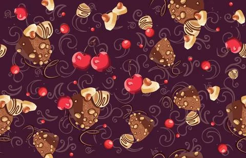 Seamless pattern of chocolate, sweets and cherry pattern Stock Illustration