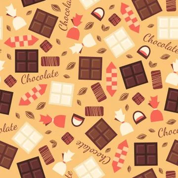 Seamless pattern with chocolate sweets isolated on beige background Stock Illustration
