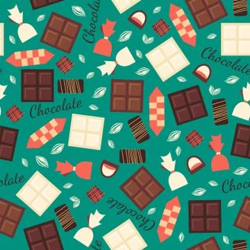 Seamless pattern with chocolate sweets isolated on green background Illustrazione stock