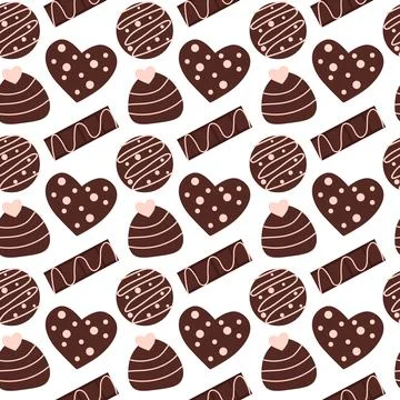 Seamless pattern with chocolates candies in form heart, circle and chocolate bar Stock Illustration