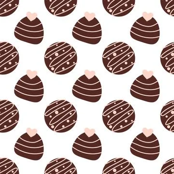 Seamless pattern with chocolates candies with pink icing. Sweet Food Stock Illustration