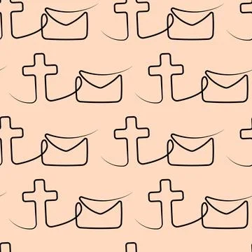 Seamless pattern with Christian Cross and envelope in line Stock Illustration