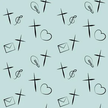 Seamless pattern with Christian Cross with different elements in line 스톡 일러스트