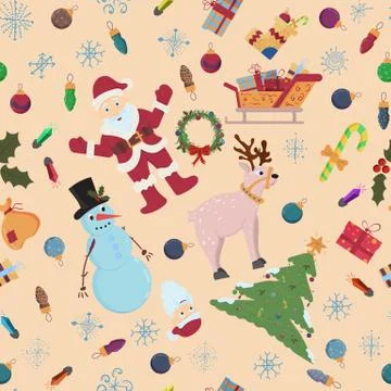 Seamless pattern for Christmas and new years theme in the style of a flat bac Stock Illustration