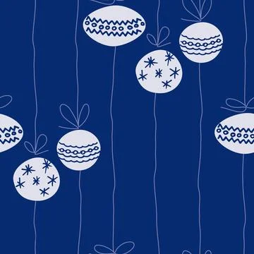 Seamless pattern on Christmas and New Year theme, with baubles on blue back.. Stock Illustration