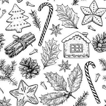 Seamless pattern with Christmas and New year elements, cookies, candies, pi.. Stockillustratie