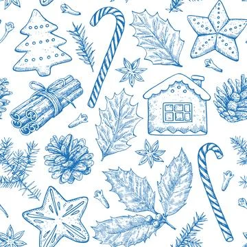 Seamless pattern with Christmas and New year elements, cookies, candies, pi.. Illustrazione stock