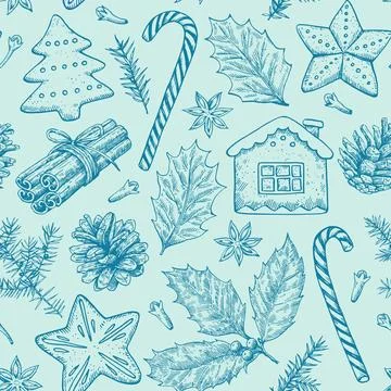 Seamless pattern with Christmas and New year elements, cookies, candies, pi.. Stockillustratie