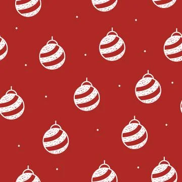 Seamless pattern of Christmas ball in flat style on a red background. Stock Illustration