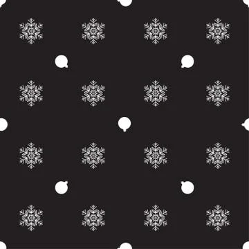 Seamless Pattern With Christmas Balls and snowflakes on a black background.  Stock Illustration