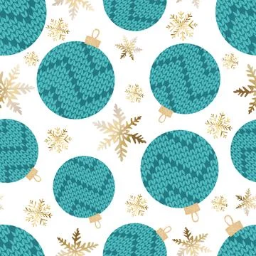 Seamless pattern of Christmas balls and snowflakes, vector textile, wrapping Stock Illustration