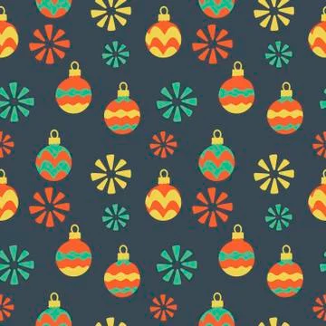 Seamless pattern. Christmas balls painted by hand, snowflakes. Stock Illustration