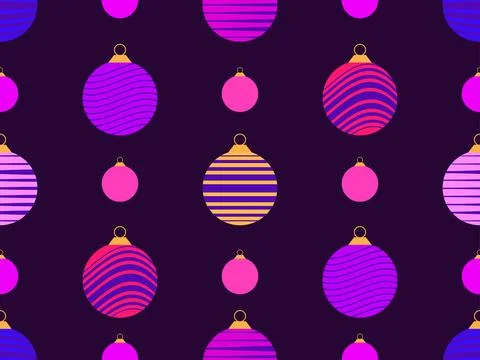 Seamless pattern with Christmas balls with striped pattern. Christmas ornam.. Stock Illustration