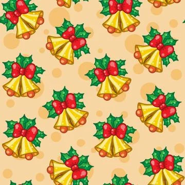 Seamless pattern of Christmas bells with leafs Ilustração Stock