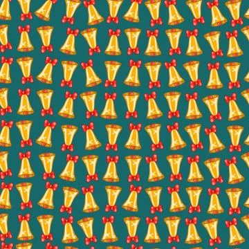 Seamless pattern of Christmas bells with red bows Stock Illustration