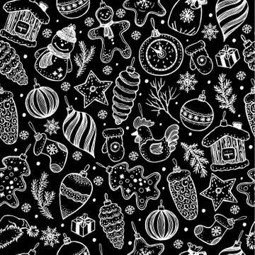 Seamless pattern of christmas on black background. Stock Illustration