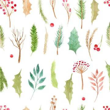 Seamless pattern Christmas boho elements. Watercolor winter floral set Holiday Illustrazione stock