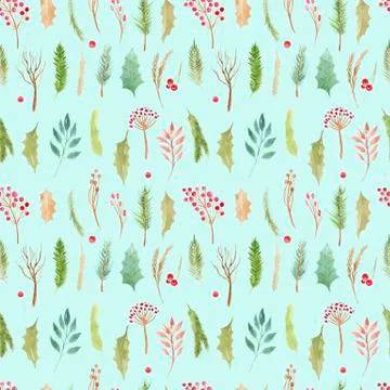 Seamless pattern Christmas boho elements. Watercolor winter floral set Holiday Illustrazione stock