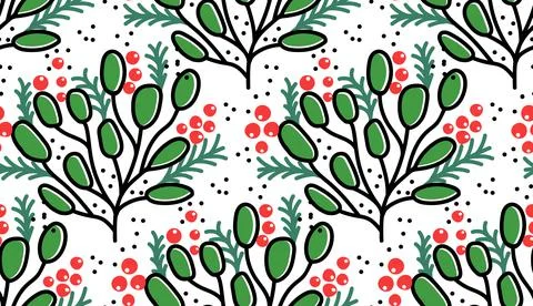 Seamless pattern of Christmas branch isolated on white vector illustration. F Illustrazione stock