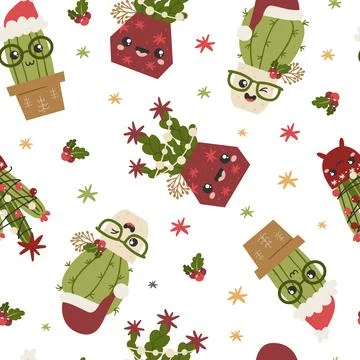 Seamless pattern with christmas cacti. Stock Illustration