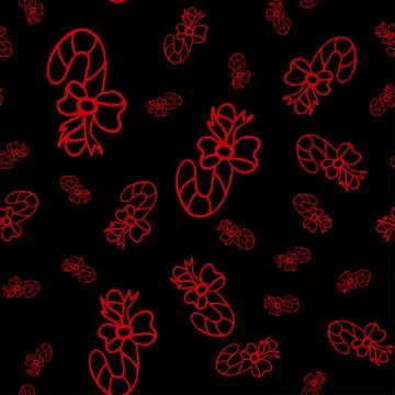 Seamless pattern with Christmas candy canes on a black background. Vector ill Illustrazione stock