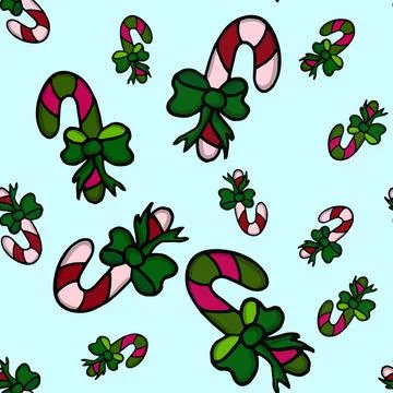 Seamless pattern with Christmas colored lollipops on a beautiful background. Stock Illustration