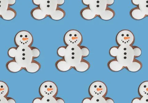 Seamless pattern. Christmas concept. Gingerbread snowman with shadow on blue  Stock Photos
