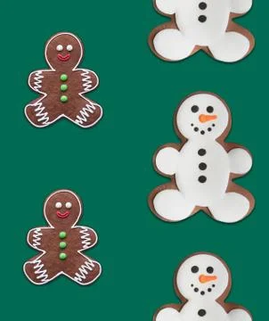 Seamless pattern. Christmas concept. Gingerbread snowman cookies with shadow  Stock Photos