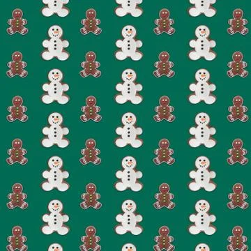 Seamless pattern. Christmas concept. Gingerbread snowman cookies with shadow  Stock Photos