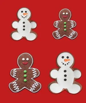 Seamless pattern. Christmas concept. Gingerbread snowman cookies with shadow  Stock Photos