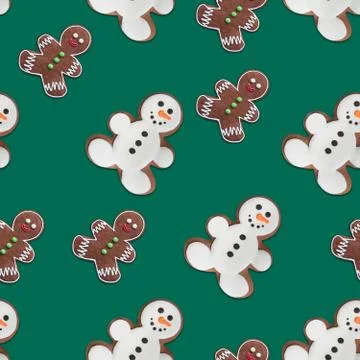 Seamless pattern. Christmas concept. Gingerbread snowman cookies with shadow  Stock Photos