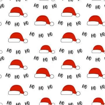 Seamless pattern of christmas concept santa claus red hat. Ho ho ho words for Stock Illustration