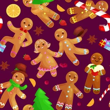 Seamless pattern christmas cookies gingerbread man and girl decorated with .. Illustrazione stock