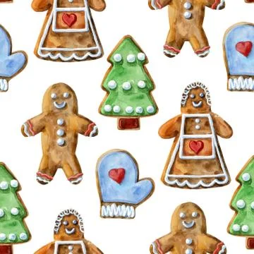 Seamless pattern. Christmas cookies on an isolated white background, watercol Иллюстрация