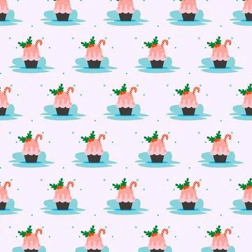 Seamless pattern christmas cup cake design background Stock Illustration