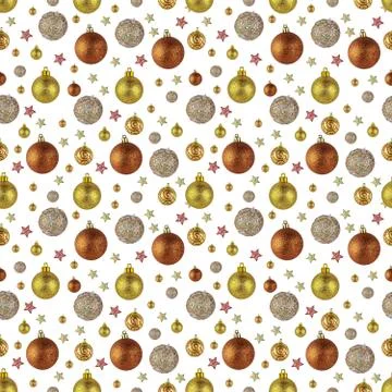 A seamless pattern of Christmas decorations, balloons and stars isolated on a Stock Illustration