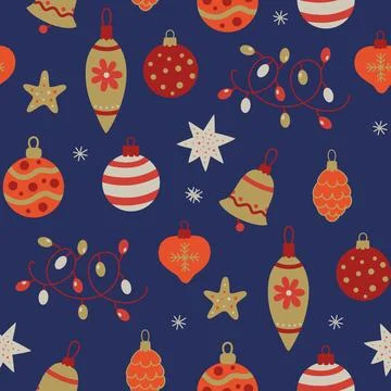 Seamless pattern with Christmas decorations. Stock Illustration