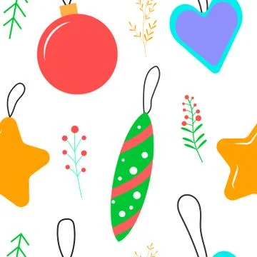 Seamless pattern of Christmas decorations. Vector cartoon background. Stock Illustration