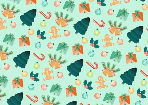 Seamless pattern of Christmas decorations. Vector illustration. for your grap Illustrazione stock