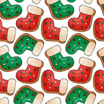 Seamless pattern with Christmas deserts on white background. New year Stock Illustration