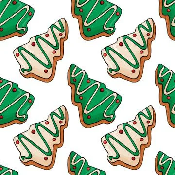 Seamless pattern with Christmas deserts on white background. New year Stock Illustration