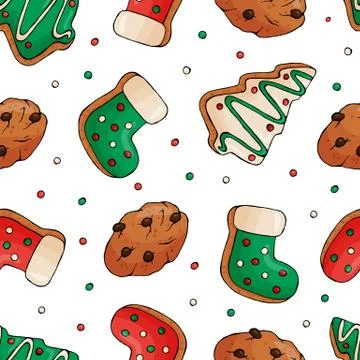 Seamless pattern with Christmas deserts on white background. New year Stock Illustration