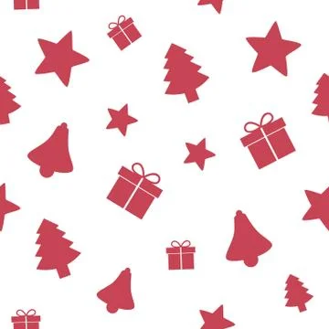Seamless pattern christmas design with star gift fir tree and bell Illustrazione stock
