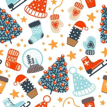 Seamless pattern Christmas elements background vector illustration white イラスト素材