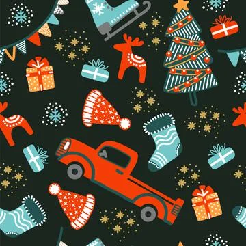 Seamless pattern Christmas elements background vector illustration black イラスト素材