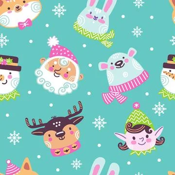Seamless pattern with Christmas elements in doodle style vector Stock Illustration