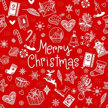 Seamless pattern with Christmas elements in doodle style red vector Illustrazione stock