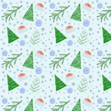 Seamless pattern of Christmas elements drawn with markers. Sketch with star, Illustrazione stock